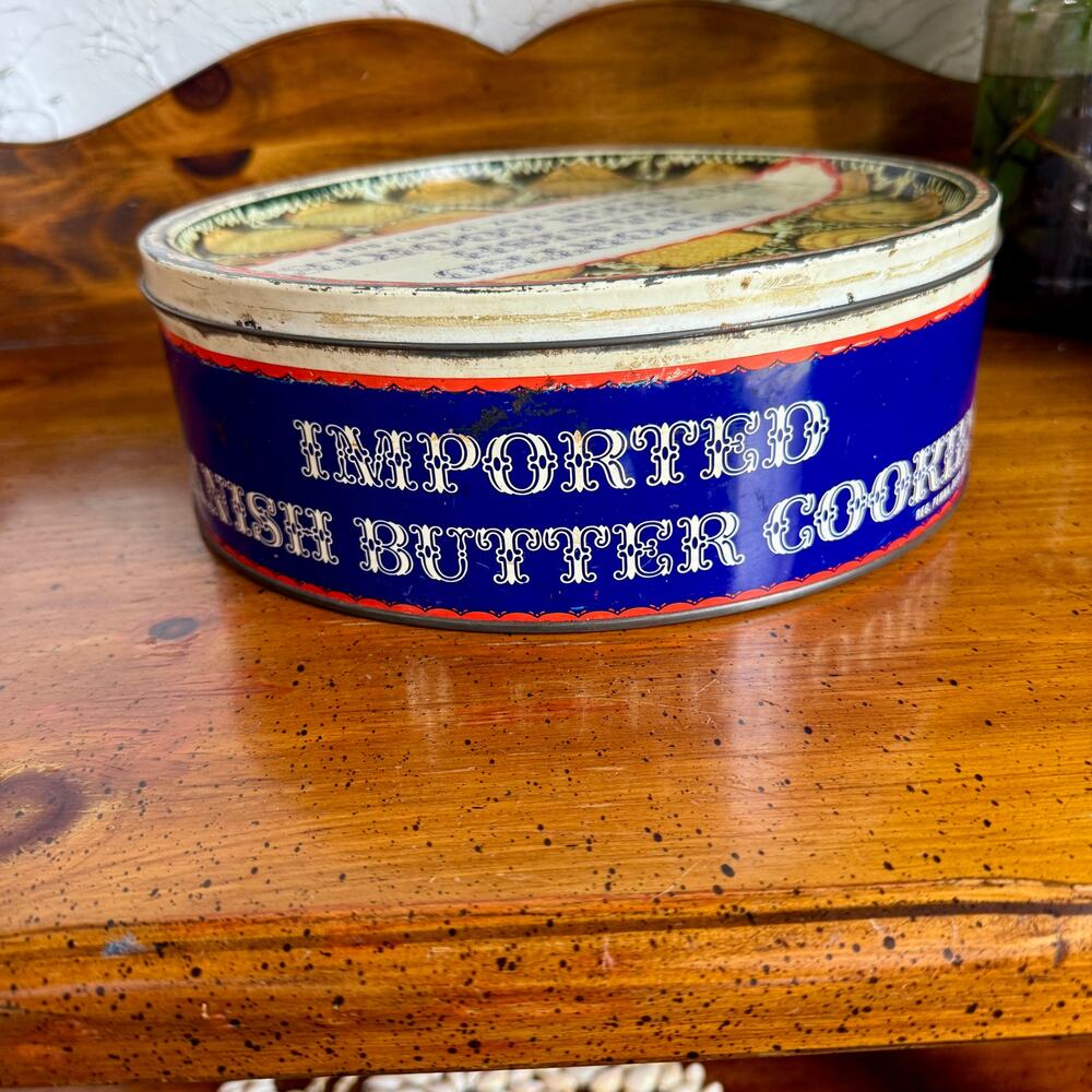 Vintage Butter Cookies Tin Round Biscuit Tin Kitchen Storage Danish Style Retro - Picture 6 of 9